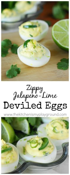 deviled eggs with jalapeno lime mayonnaise on them are ready to be eaten