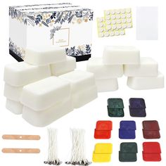 the kit includes several different colors of soaps and toothpicks