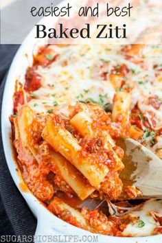 a casserole dish filled with pasta and sauce