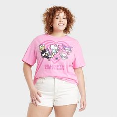 Give your outfit a cute look with the Women's Hello Kitty and Friends Heart Short Sleeve Graphic T-Shirt - Pink. Featuring a crewneck and short sleeves, this tee provides a regular fit, perfect for everyday wear. The pink hue with the Hello Kitty and Friends print adds playful charm. Get a combination of style and comfort with the women's graphic t-shirt - pink. Sanrio Clothes, All Out Anime, Friends Heart, Friends Tee, Hello Kitty And Friends, Kawaii Core, Pastel Outfit, Friends Tshirt, All Things Cute