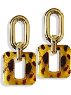 【FASHION DESIGN 】—Acrylic mottled Leopard chain dangle drop earrings. Post back. Light-weight earrings. these acrylic earrings are the perfect statement pair for day and night wear, will make you charmer and elegant, beautiful and attractive. 【COMFORTABLE TO WEAR】—Acrylic Leopard dangle earring give a summer-ready feel to any look. Post back closures for pieced ears. Lightweight,Easy to put on and take off, comfortable to wear.made of Eco-friend Acrylic,alloy.Lead-Free, Nickle-Free, can b... Trendy Pierced Resin Jewelry, Gold Rectangular Jewelry For Summer, Rectangular Gold Jewelry For Summer, Summer Yellow Metal Jewelry, Rectangular Gold Summer Jewelry, Trendy Brown Chain Jewelry, Trendy Brown Rectangular Jewelry, Summer Gold Resin Earrings, Yellow Resin Dangle Jewelry