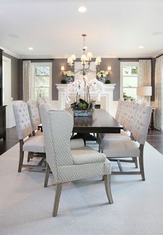 a collage of photos showing the dining room and living room in an open floor plan