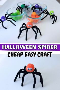 halloween spider crafts for kids to make with their hands and feet, including candy in a bowl