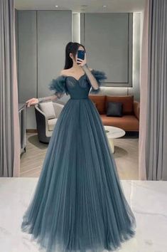 Prom Dress A Line, डिजाइनर कपड़े, Tulle Long Prom Dress, Prom Outfit, A Line Evening Dress, Blue Evening Dresses, Princess Ball Gowns, Blue Tulle, Prom Dress Inspiration