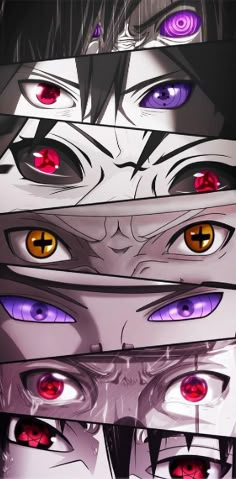 an anime character with red eyes and purple eyes is looking at the camera while standing in front of another character