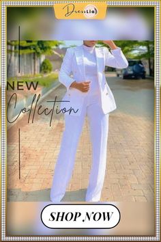 Women 2 Piece Elegant Women Blazer Sets Buttons White Wide Leg Pant Suits Fashion Casual Professional Party Office Business Outfits Dressy Pant Suits, Pant Suits For Women, White Wide Leg Pants, Wide Leg Pant Suit, Casual Professional, Women Blazer, Pant Suits, Blazer Set, Office Business