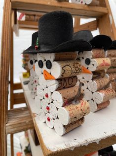 a snowman made out of wine corks