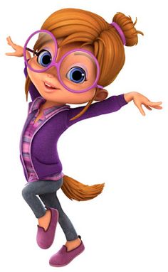 a cartoon girl wearing glasses and jumping in the air