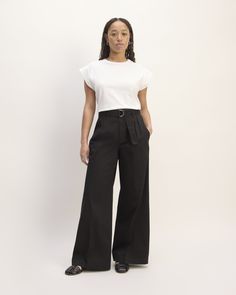 The Pleated Wide-Leg Chino Chic Cotton Wide Leg Pants For Business Casual, Chic Wide Leg Cotton Pants For Work, High Waist Cotton Wide Leg Work Pants, Fitted Wide Leg Cotton Pants With Welt Pockets, Fitted Cotton Wide Leg Pants With Pockets, Fitted Cotton Wide Leg Pants With Welt Pockets, Belted Wide Leg Cotton Pants, Cotton Wide Leg Pants With Welt Pockets, Cotton Wide Leg Pants With Belt Loops