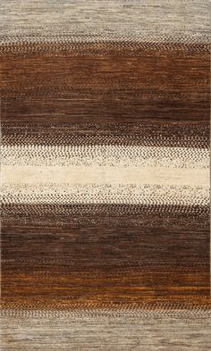 an area rug with brown, white and beige stripes on the bottom half of it