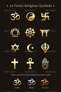 the golden symbols are arranged in rows on a black background, with gold text below them