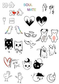 some different types of stickers on a white background with the words soul mate written in it