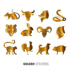 golden stickers with different animals on them