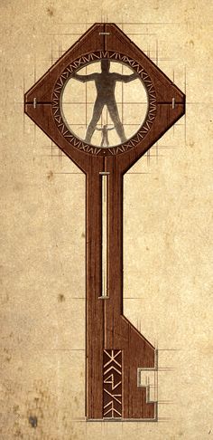 a drawing of a man standing on top of a clock