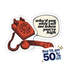 an old fashioned phone with a speech bubble on the back and 50 % off sale