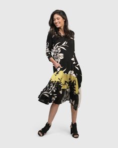 Black Floral Embroidered Summer Dress, Black Floral Embroidered Beach Dress, Bohemian Midi Dress With Floral Print And V-neck, Chic Floral Print V-neck Midi Dress, Non-stretch Black Floral Print Midi Dress, Flats Outfit, Knit Midi, Chiffon Skirt