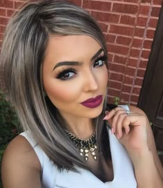 Brown Hair With Silver Highlights, Gray Balayage, Bronde Balayage, Brown Hair With Highlights, Dark Brown Hair, Brown Hair Colors, Grey Hair