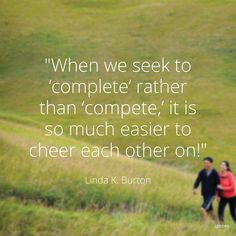 a man and woman walking down a hill with a quote from linda k burton