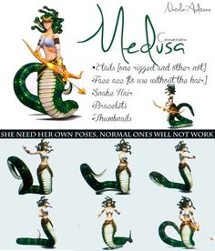 a woman is sitting on top of a snake with her legs spread out, and the words medusa are written above it