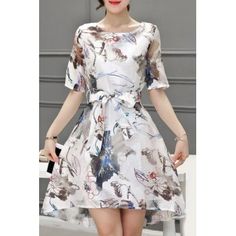 SHARE & Get it FREE | Elegant Women's Scoop Neck 1/2 Sleeve Floral Print Belted Organza DressFor Fashion Lovers only:80,000+ Items·FREE SHIPPING Join Dresslily: Get YOUR $50 NOW! Flower Dress Design, Scoop Neckline Dress, Skater Dresses Casual, Flower Pattern Dress, Latest Dress For Women, Floral Pattern Dress, Organza Dress, Scoop Neck Dress