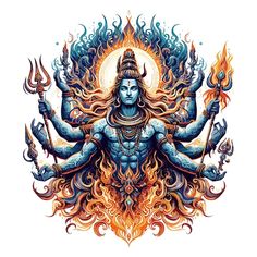 the hindu god is depicted in this colorful illustration