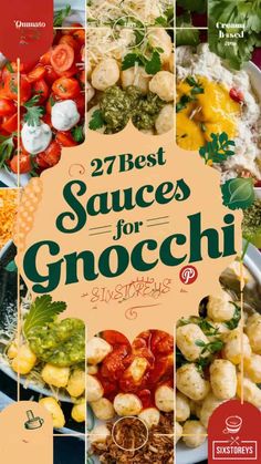 the cover of 27 best sauces for gnocchi, including tomatoes and broccoli