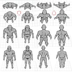 an animation character's body and head, with various positions for each person to move