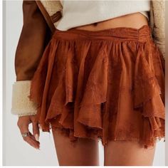 Short Layered Mini Skirt By Free People. Embroidered Patterned Textured Throughout. Nice Brownish Rust Color. Size 8 New Without Tags Flowy Mini Skirt, Layered Mini Skirt, Velvet Mini Skirt, Micro Skirt, Chic Skirts, Orange Skirt, Short Layered, Future Outfit, Free People Skirt