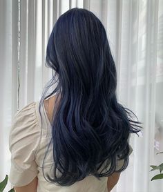 Muted Blue Hair, Ash Blue Hair, Black Blue Hair, Midnight Blue Hair, Blue Hair Aesthetic, Blue Black Hair Color, Korean Hair Color, Zodiac Academy