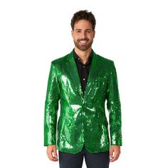 Turn heads in this Men's Suitmeister Christmas New Years Eve Party Blazer. Turn heads in this Men's Suitmeister Christmas New Years Eve Party Blazer. FEATURES Button front Long sleeve Cuffed One left inside pocket Button fly Jacket: 3 front faux pocketsFIT & SIZING NA Slim fitFABRIC & CARE Polyester Lining: polyester Machine wash Imported Size: XL. Color: Sequins Green. Gender: male. Age Group: adult. Mardi Gras Halloween Costume, Gold Sequin Blazer, Christmas Blazer, Sequin Suit, Party Jacket, Blazer For Men, Party Jackets, Slim Fit Blazer, Sequin Blazer