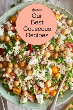 a bowl filled with rice, chickpeas and vegetables