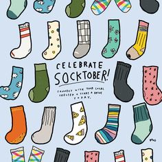 a bunch of socks that are all different colors and designs on the same socking