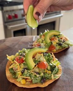 Healthy Eating on Instagram: "Say "YUM" if you would eat this Southwestern salad tostada✨ by @maxiskitchen

For the Tostadas: ▪️2 Tbsp Avocado Oil▪️6 Corn Tortillas▪️Kosher Salt▪️

For the Dressing:▪️1/2 Cup Light Sour Cream▪️2 Limes, juice▪️1/4 Cup Cilantro▪️1 Clove Garlic▪️1/4 tsp Salt▪️1/4 tsp Pepper▪️

For the Salad:▪️4 Cups Romaine, sliced thin (~1 Heart of Romaine)▪️3/4 Cup Cherry Tomatoes, sliced▪️1/2 of an Avocado, diced▪️1/2 Cup Jicama, diced small▪️1/2 Cup Black Beans▪️1/2 Cup Corn (frozen and thawed or canned)▪️1/4 Cup Shredded Mexican Cheese▪️Kosher Salt & Pepper▪️

On Top:▪️Shredded Mexican Cheese▪️Avocado, sliced▪️Maldon Salt (optional)▪️

🌱Vegan Modification: Sub in avocado instead of sour cream in the dressing (you may need to add a bit of water to thin it out) and leave o Salad In A Bowl, Southwestern Salad, Tostada Recipes, Full Recipes, Mediterranean Diet Plan, Mexican Cheese, Parmesan Crusted, Free Keto Recipes, Corn Tortillas