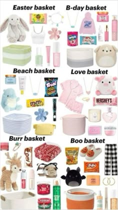 the contents of a baby's gift basket