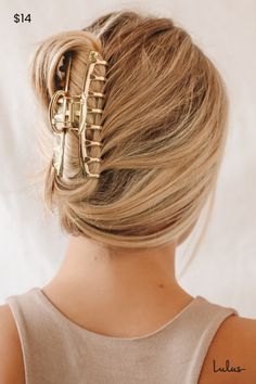 Dress up any 'fit like a pro with the Lulus Modern Girl Gold Claw Hair Clip! This shiny, gold-toned metal hair clip has an open design, hinged closure, and interlocking claws to keep those tresses tamed. Slightly oversized silhouette creates the perfect up-do for those busy days! 4. 25" Long. 100% Zinc. Imported. Lulus | Modern Girl Gold Claw Hair Clip. Metal Hair Clip, Claw Hair Clip, Clip Hairstyles, Metal Hair Clips, Claw Hair Clips, Metal Hair, Hair Rollers, Neutral Nails, Open Design