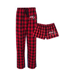 Our Mr. & Mrs. Flannel Pajama Set will have you cozied up and feeling fantastic! This set of 2 pajama bottoms comes in vibrant buffalo plaids with white embroidery on the hip. Perfect for Anniversary, Christmas, Engagement or Couples Gifts or any other cool weather day. The set comes with flannel pants for him and flannel boxers for her. GIRLY BOXERS Junior Fit XS - XL Ruffled Hem Satin waistband and tie ribbon 100% cotton Roomy, and super soft feel Features a 1" inseam, false fly with buttons a Matching Clothes Couple, Matching Couple Pajamas, Couples Clothes, Matching Fits, Queen Outfits, Matching Outfits Best Friend, Red And Black Flannel, Couples Gifts, Skin Facial