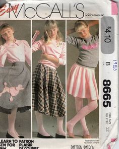 Vintage 1983, girls 12, sewing pattern, McCalls 8665, retro 50s, poodle skirt, neatlt cut, inexpensive shipping Fluffy Skirt, Vintage Poodle, Poodle Skirt, Mccalls Sewing Patterns, Mccalls Patterns, Sewing Pattern, Skater Skirt, Sewing Patterns, Ballet Skirt