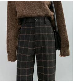 Checkered Plaid Wide Leg High Waist Straight Capris Wild Trousers – lastrafashion Plaid Trousers Outfit, Dark Academia Pants, Academia Pants, Aesthetic Pants, Pants Aesthetic, Academia Aesthetic Outfit, Checkered Trousers, Academia Outfits, Plaid Trousers