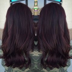 Violet Based Brown Hair, Dark Violet Balayage, Brown With Violet Undertones, Dark Brown Hair Purple Undertones, Dark Reddish Brown Hair, Dark Cherry Brown Hair, Violet Brown Hair, Brown Love, Violet Brown