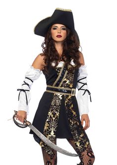 Free 2-day shipping on qualified orders over $35. Buy Leg Avenue Women's Black Sea Sexy Pirate Costume at Walmart.com Cowgirl Halloween Costumes, Sea Costume, Pirate Dress, Cowgirl Halloween, Female Pirate Costume, Pirate Halloween Costumes, Leg Avenue, Pirate Costume, Cute Costumes