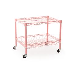 a pink cart with two baskets on it