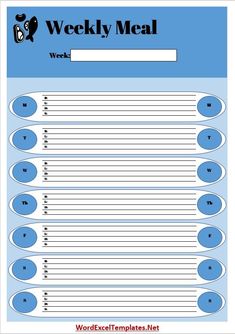 a printable weekly meal planner with blue circles and white lines on the top,