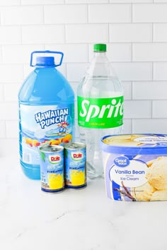 ice cream, yogurt and other ingredients on a counter