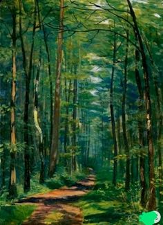 a painting of a path in the woods