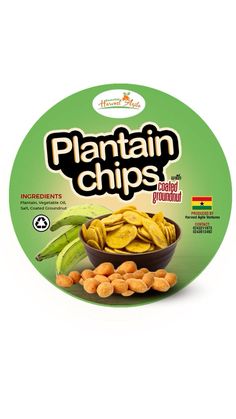 plantain chips are in a bowl on a white background with the words plantain chips above it