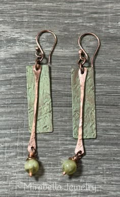 Long Copper Green Patina Earrings - Etsy Jewelers Studio, Hammered Metal Jewelry, Flame Painting, Work Earrings, Wired Jewelry, Patina Earrings, Hardware Jewelry, Drip Drop, Jewelry Wire Wrapping