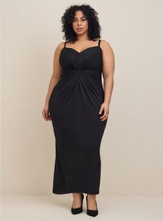 Maxi Ruched Front Bodycon Dress , DEEP BLACK Full Figure Lingerie, Plus Size Black Dresses, Studio Knit, Black Tie Dress, Prom Outfits, Dress Images, Women Maxi, Deep Black, Spring Dress