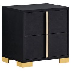 a black and gold cabinet with two drawers on one side, the other is closed