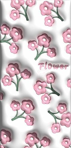 pink flowers on white background with the word flower written in it's center and bottom corner