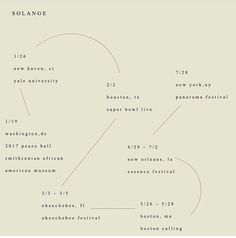 an info sheet with the names and dates for solanoe, new york city